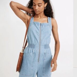 Madewell Women's Cinched Light Blue Denim Overalls